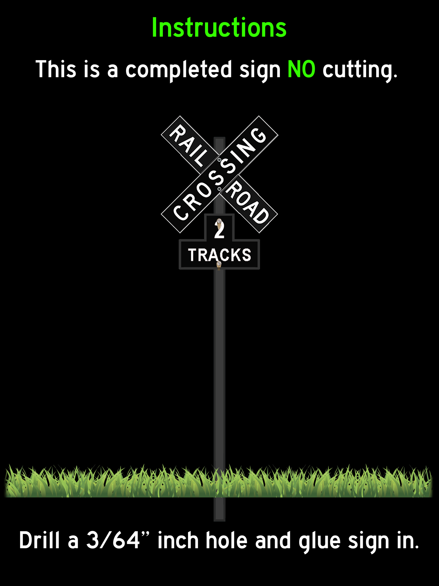 🟢 Crossbuck + 2 Tracks Black