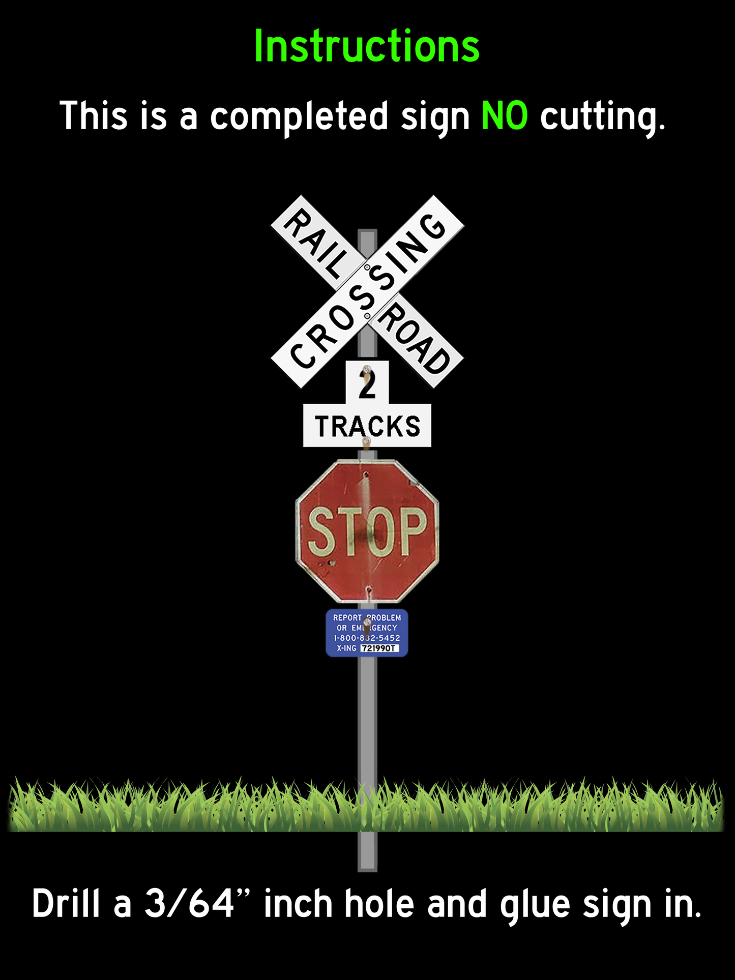 🟢 Crossbuck + 4 Tracks + Stop Sign + ID