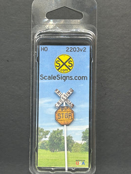 HO-2203-v2 / Lt. Rust Crossbuck + Old Stop Sign